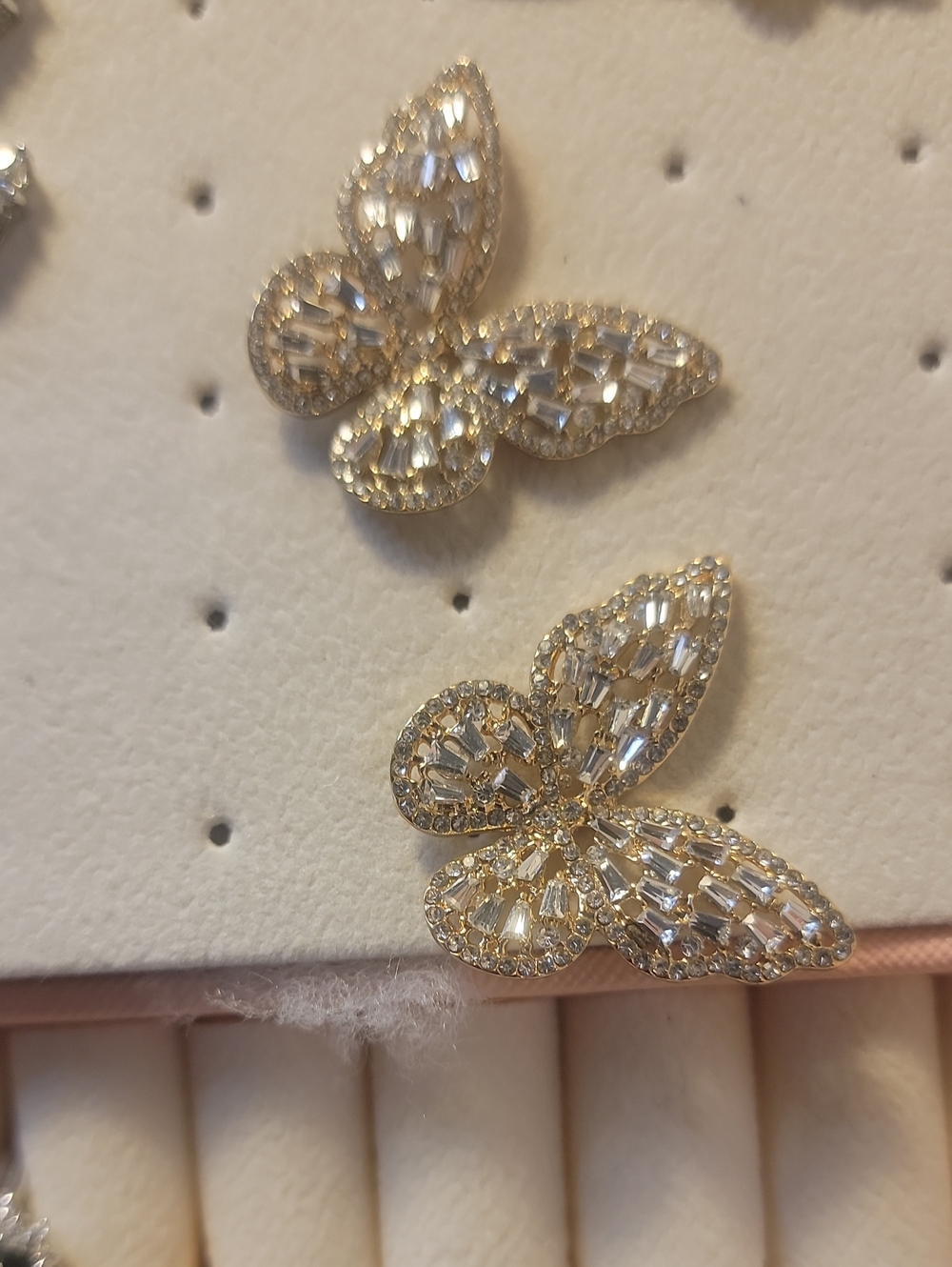 Source Unknown Gold and Clear Crystal Butterfly Stud Earrings